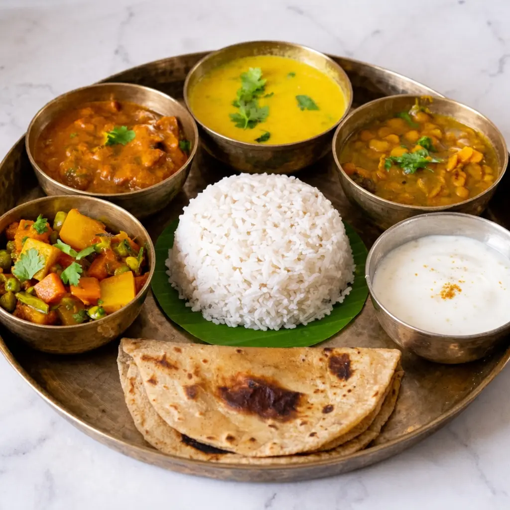 Meal platter thali at 100+ vegetarian restaurant in Calgary NE